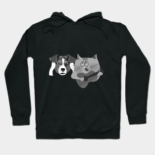 Cat Playing Guitar and Grumpy Dog Hoodie